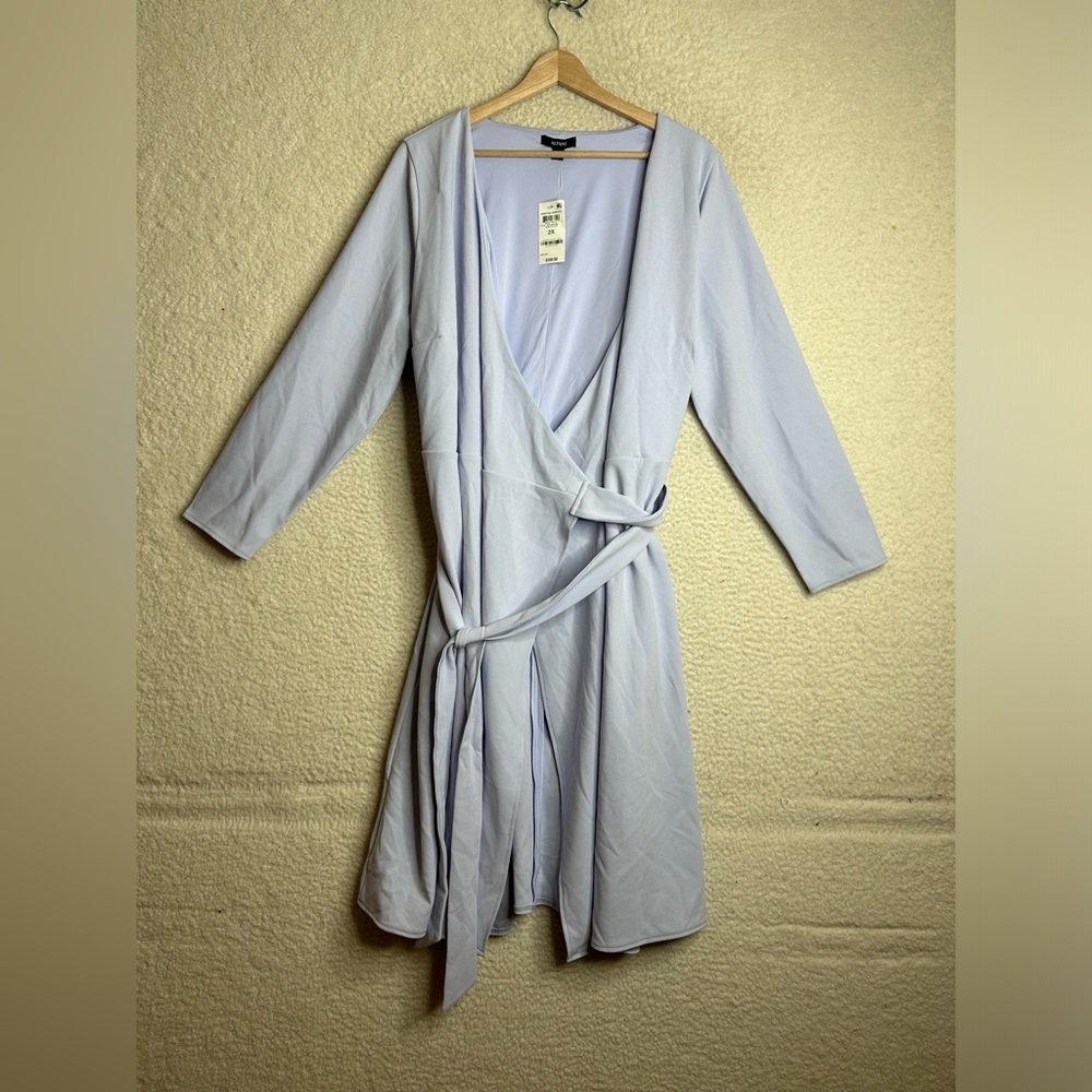 NWT Alfani Womens Purple Lilac Stretch Long Sleeve Wrap Dress PLUS SIZE 2X